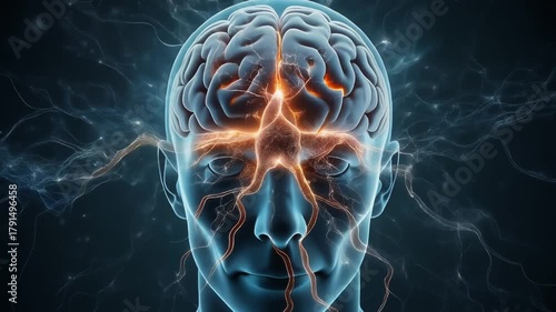 Human brain with electrical impulses and connections, neuroscience and neural network concept