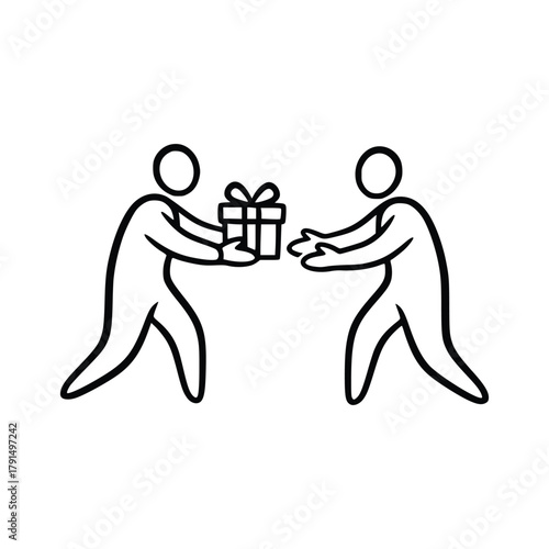 Stick Figures Exchanging Gift Symbolizing Giving and Receiving.