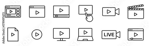 動画・映像の編集可能なラインアイコンセット