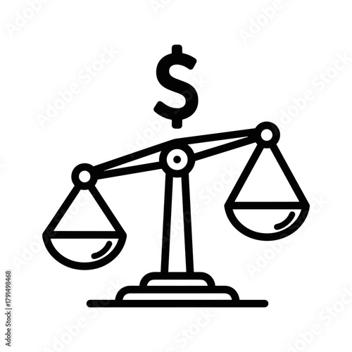 Balance scale with dollar sign on top, representing financial balance or economic comparison