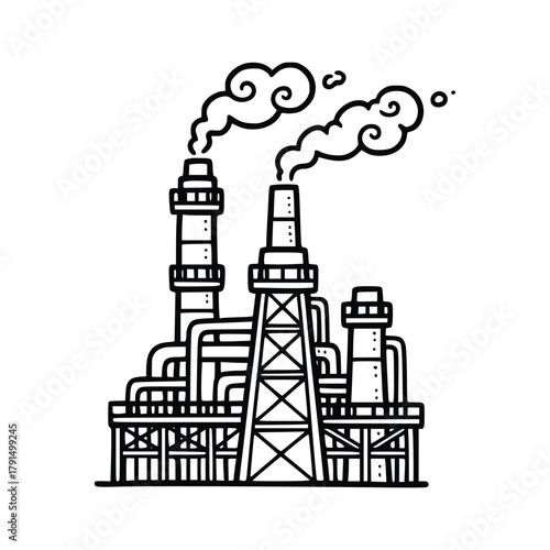 Industrial Plant with Smoke Stacks Illustration.