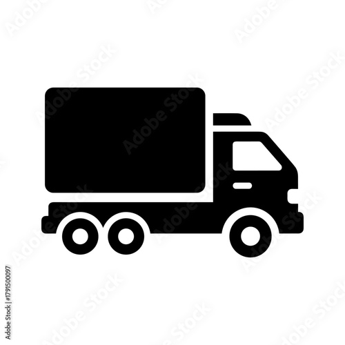 Black silhouette of a delivery truck with a cargo box on