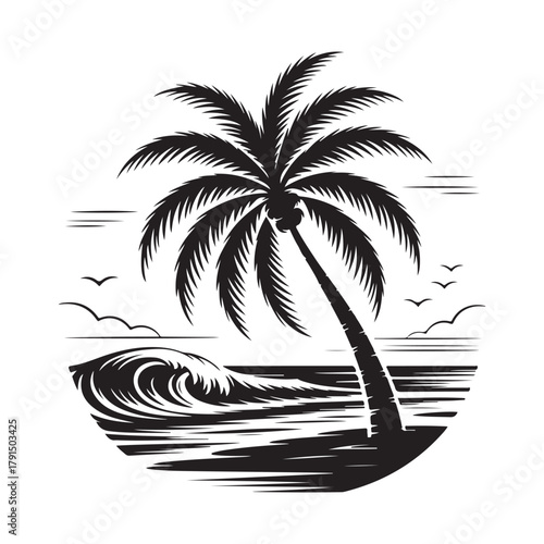 Minimalist Tropical Island Silhouette Vector Graphic Logo