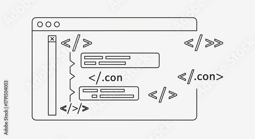 Minimalist Illustration of a Website Structure with Coding Tags and Elements