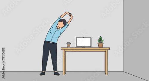 Office worker stretching during a break to promote health and wellness during working time
