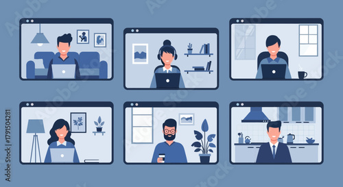 Online meeting with colleagues during the pandemic and work from home concept showing diversity