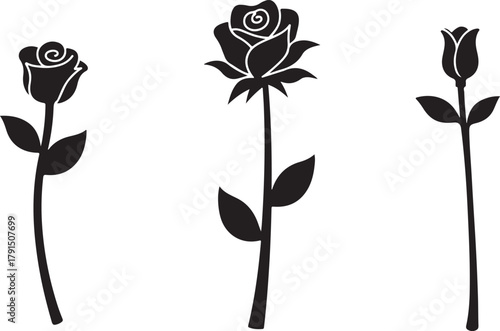 Elegant black rose silhouette vector showcasing timeless beauty and minimalism.