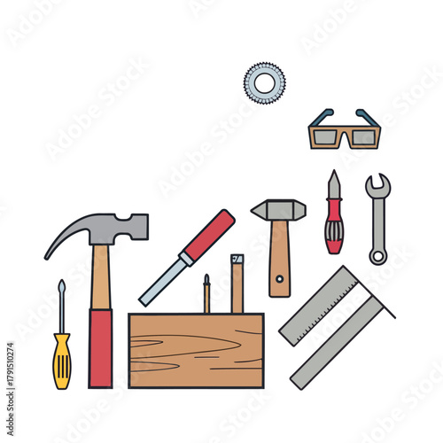 Minimal Flat Vector Illustration of a Workshop Crafting Process