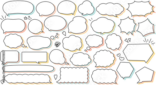 ポップな白地付き吹き出しイラストセット（カラフル・手書き風）