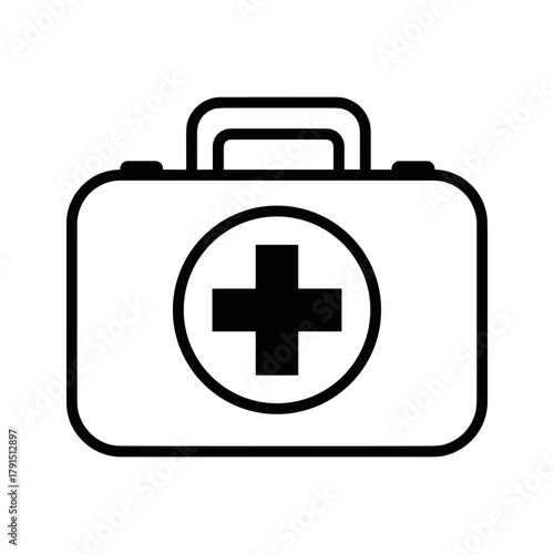 First aid kit icon with a cross inside a circle