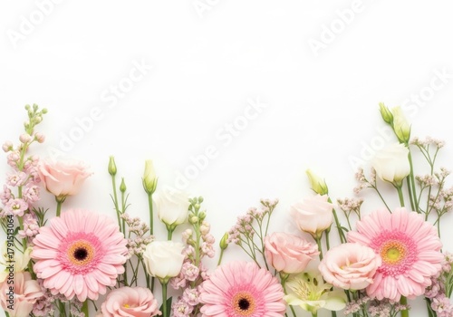 Wallpaper Mural Soft pink and white flowers border on white background Torontodigital.ca