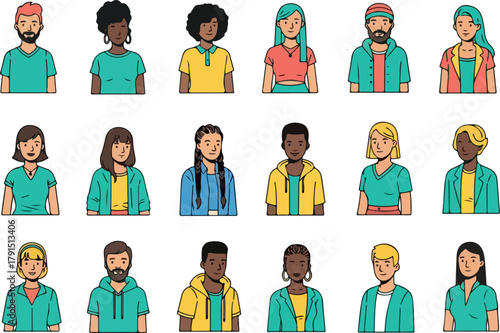Diverse Group of People Cartoon Avatar Collection.