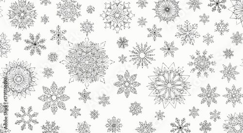 Intricate Hand Drawn Snowflake Patterns Winter Holiday Design.