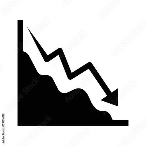 Black icon of a downward trending graph with an arrow indicating a decrease