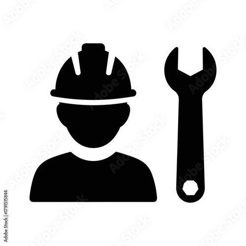 Construction worker icon with hard hat and wrench, symbolizing labor and repair