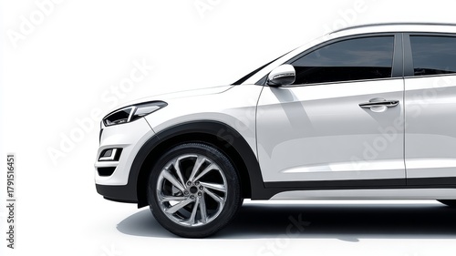 Modern white crossover suv on a clean white background casting soft shadow, sleek urban vehicle for transport, automotive design, and contemporary car concept