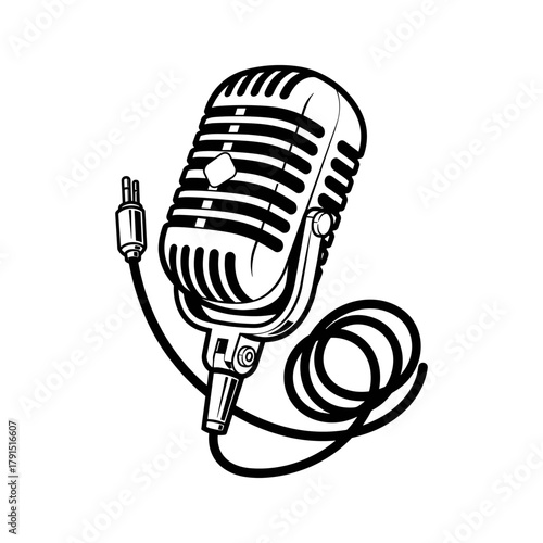 Vintage retro microphone with coiled cord and plug