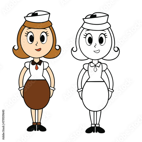 A cute coffee girl holding a warm cup, surrounded by coffee beans and steam swirls. Perfect for coloring with cozy café vibes and sweet morning charm.
