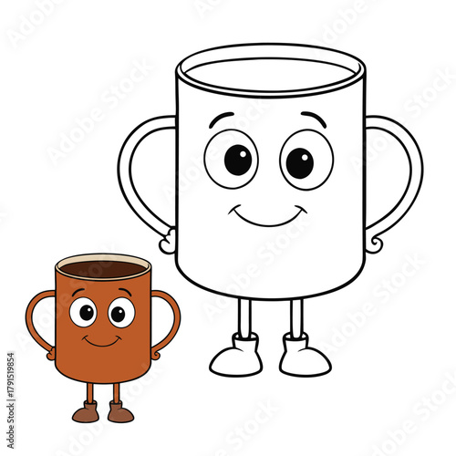 A stylized tea mug coloring page featuring an elegant cup with artistic patterns, steam swirls, and creative designs—perfect for relaxing, cozy, and mindful coloring fun.
