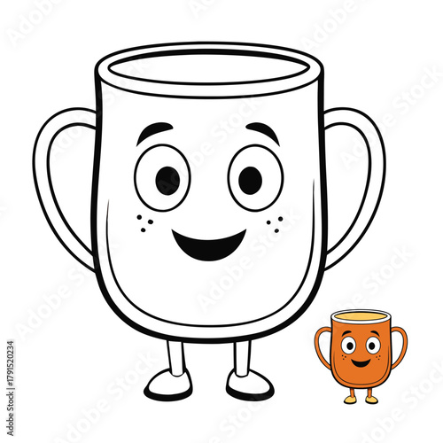 A stylized tea mug coloring page featuring an elegant cup with artistic patterns, steam swirls, and creative designs—perfect for relaxing, cozy, and mindful coloring fun.
