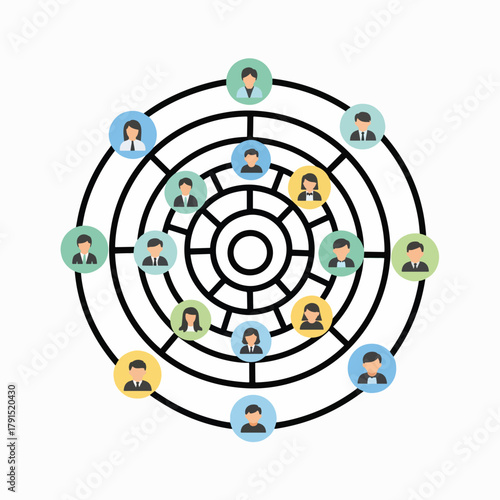 Visual representation of interconnected individuals within a hierarchical social network