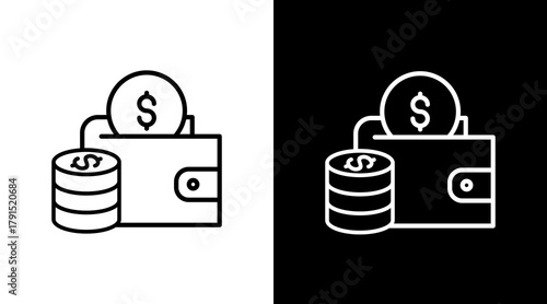 Wallet  White Icon Set Design