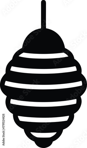 Hanging beehive icon with honeycomb and bee