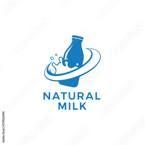 Swirling Milk Splash Natural Dairy Bottle Logo