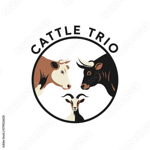 Dairy and Meat Cattle Trio Farm Logo