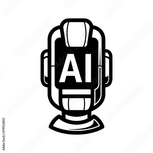 A stylized black and white icon representing artificial intelligence, isolated on a