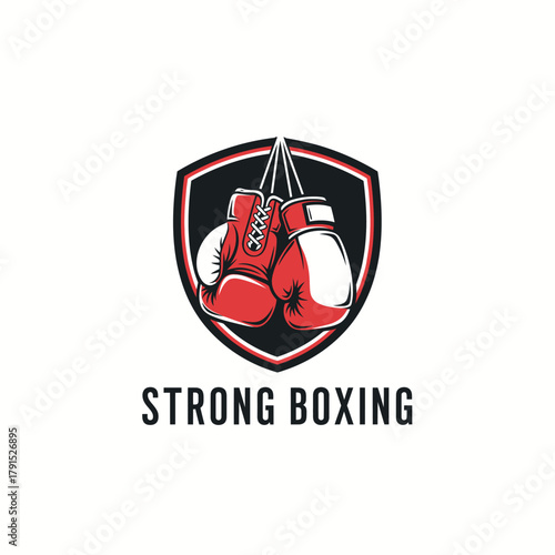 Vintage Hanging Boxing Gloves Shield Logo
