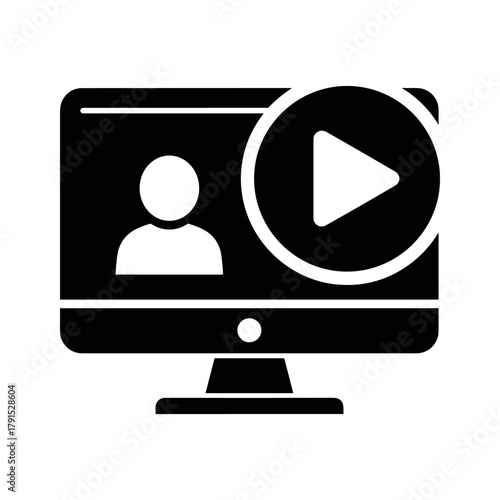 Computer monitor displaying a person icon and play button