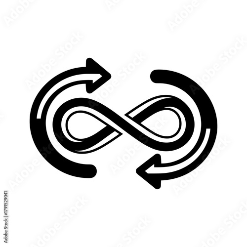 Infinity loop with arrows indicating continuous cycle and endless process