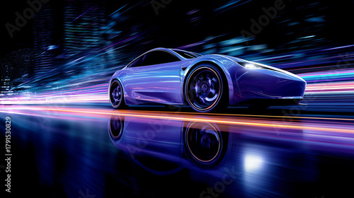 Cyberpunk-style car in motion