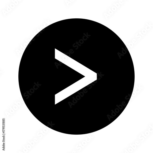 Black circle with white greater than symbol