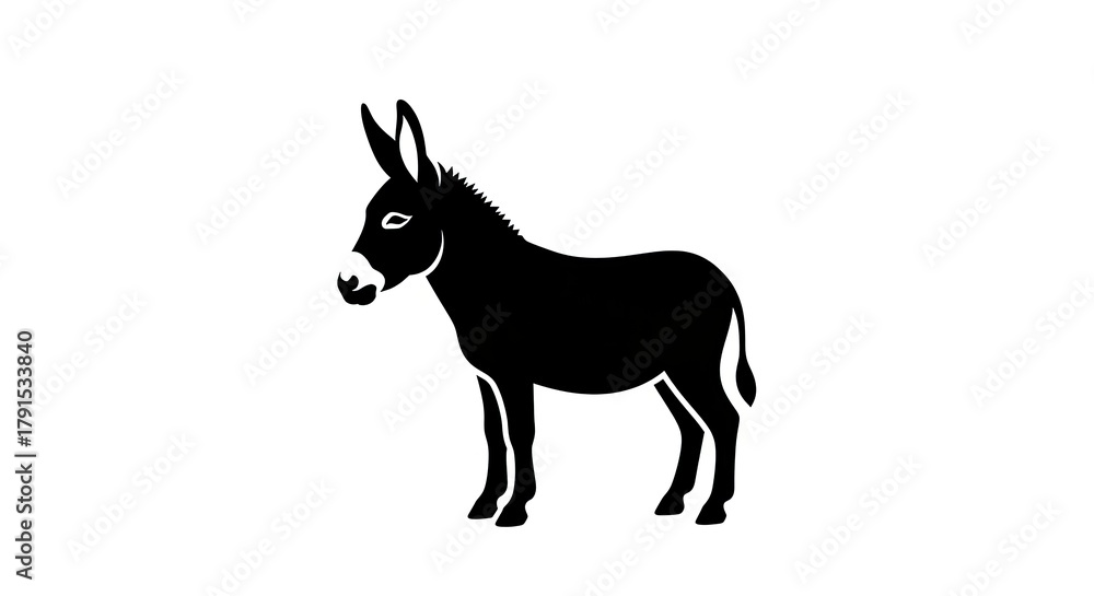 Obraz premium Silhouette donkey isolated white background