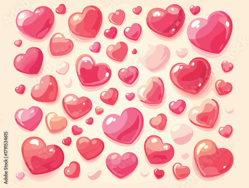 Fundo de corações vermelhos e rosas em vetor, ideal para o Dia dos Namorados e temas de amor.