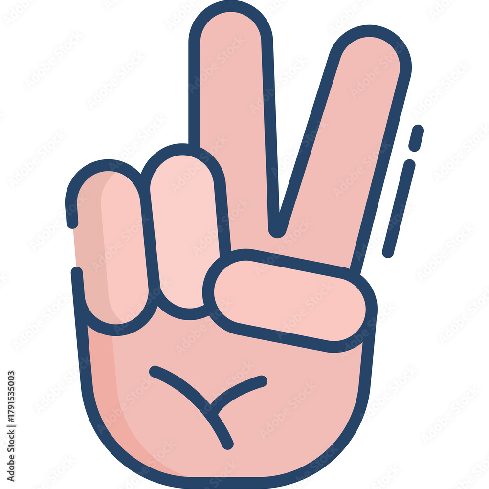Obraz premium Close Up Of A Pink Human Hand Showing The Peace Symbol With Two Fingers Up Against A Transparent Background