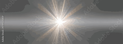 Estouro de luz brilhante e abstrato com raios em um fundo cinza suave, vetor