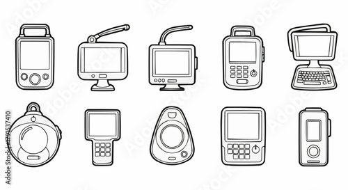 Collection of Vintage Electronic Devices and Gadgets.