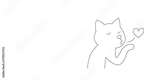 Cute cat flying kiss minimalist thin line art vector illustration Ai Generated