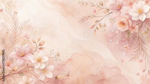 Serene Pastel Floral Design with Abstract Watercolor Background, Perfect for Elegant Invitations and Decorative Wall Art