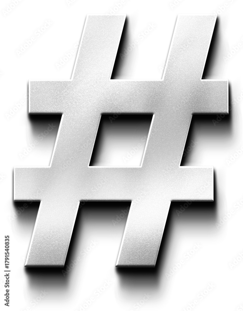 Fototapeta premium 3D Silver Metallic Number Sign or Hashtag (#) Icon in Neumorphic Style