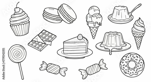 Collection of Hand Drawn Sweets and Desserts Illustrations.
