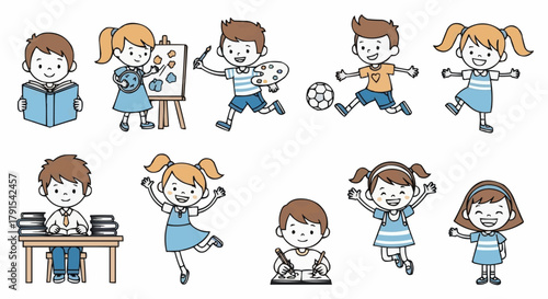 Diverse Group of Children Engaging in Various Activities.