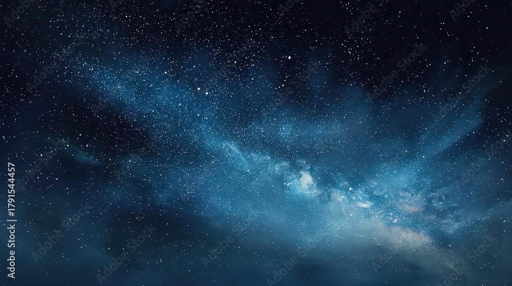 Fototapeta premium Vibrant Blue Milky Way Galaxy Illuminated With Countless Stars And Nebula In Dark Space