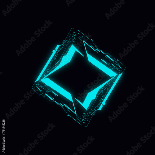 Abstract Neon Square Futuristic Design on Black Background