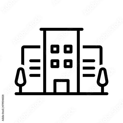 Vector black line icon for Office building