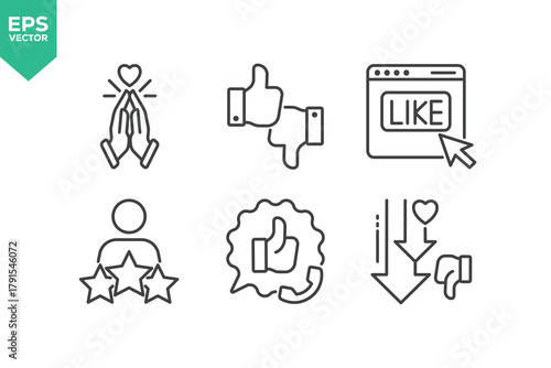 Set Of Feedback Line Icons. Set contains such icons as Feedback, Rating, Like, Dislike, Comment, and more.