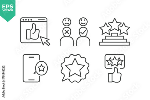 Set Of Feedback Line Icons. Set contains such icons as Feedback, Rating, Like, Dislike, Comment, and more.